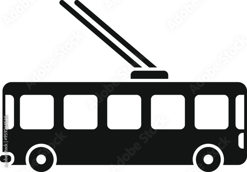 Black and white silhouette of a trolleybus running on electricity