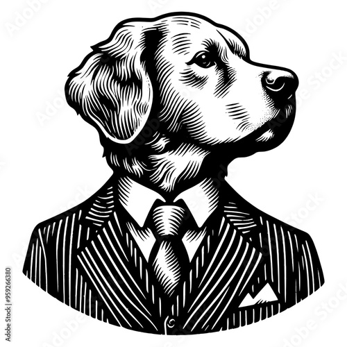 Elegant dog in a tuxedo. Vector, generative ai.