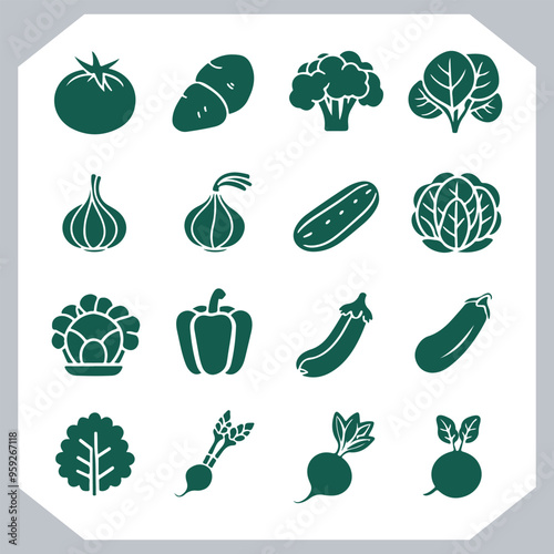 Set of vegetables black silhouette Carrot, potato, tomato, cucumber, onion, garlic, cauliflower, bell pepper, cabbage vector icon in white background.