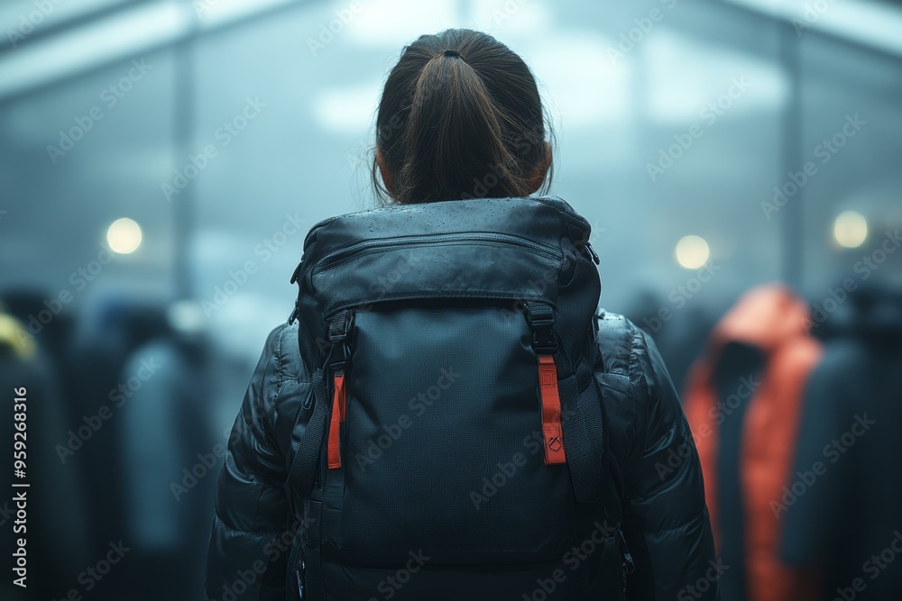 Back View of a Woman with a Backpack outdoors Back View of a Woman with a Backpack outdoors