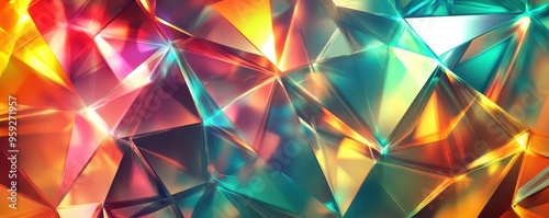 Soft-focus prismatic triangles forming an abstract pattern, vibrant colors, digital background