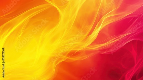 Vivid yellow to deep crimson gradient with fluid, smoky patterns, Abstract background, Fiery warmth