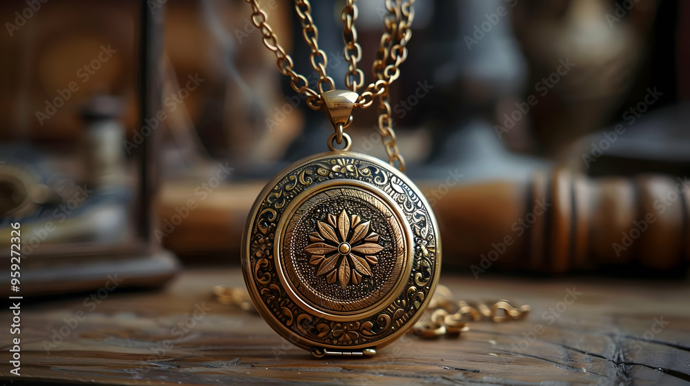 Ornate Gold Locket Necklace Photo Ornate Gold Locket Necklace Photo