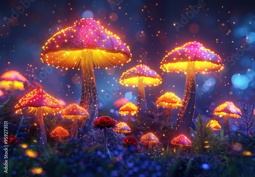 Wallpaper Mural Glowing Mushrooms in a Mystical Forest Torontodigital.ca