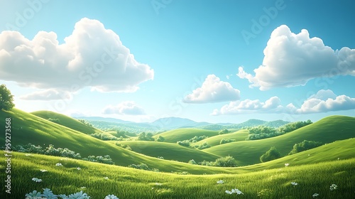 3d cartoon green hills landscape