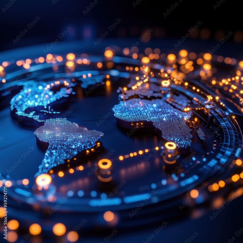 A vibrant digital globe with glowing lights, representing global connectivity and innovation in technology and data. A vibrant digital globe with glowing lights, representing global connectivity and innovation in technology and data.