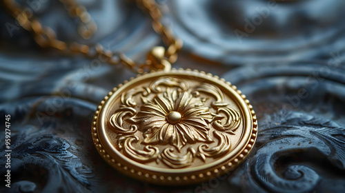 Closeup of Ornate Golden Pendant Necklace