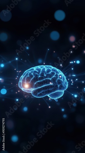 A vibrant digital depiction of a brain with glowing connections, symbolizing creativity, intelligence, and neural networks.