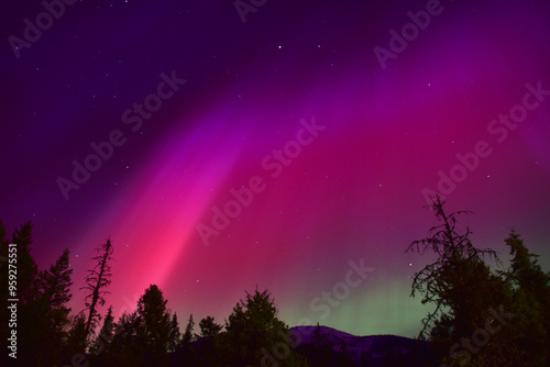 Mountain With Aurora Borealis Night Sky