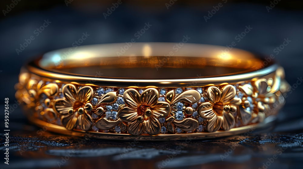 3D Render of a Gold Ring with Flower Design 3D Render of a Gold Ring with Flower Design