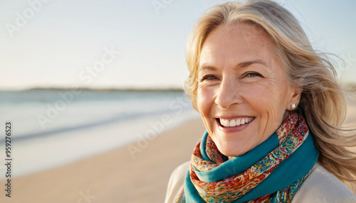 portrait of senior woman on beach