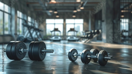 Dumbbells Lying on Floor in a Modern Gym