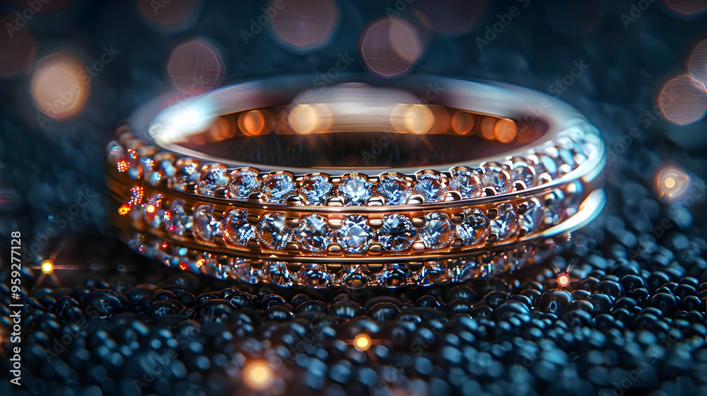 Golden Ring with Diamonds on Black Background - 3D Render Golden Ring with Diamonds on Black Background - 3D Render