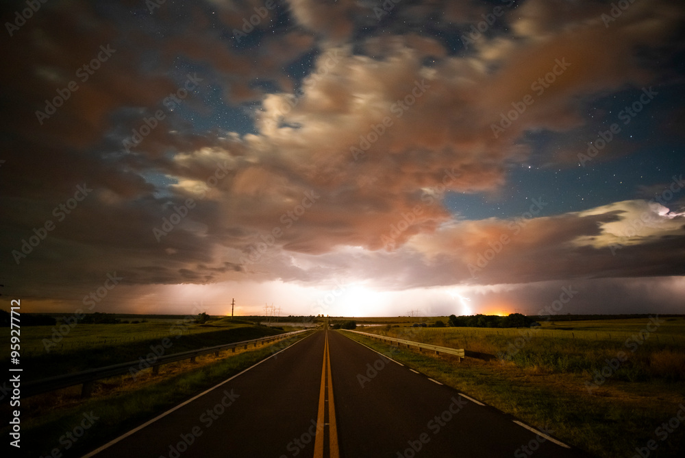 Naklejka premium Road in the Pampas plain,La Pampa Province, Patagonia, Argentina