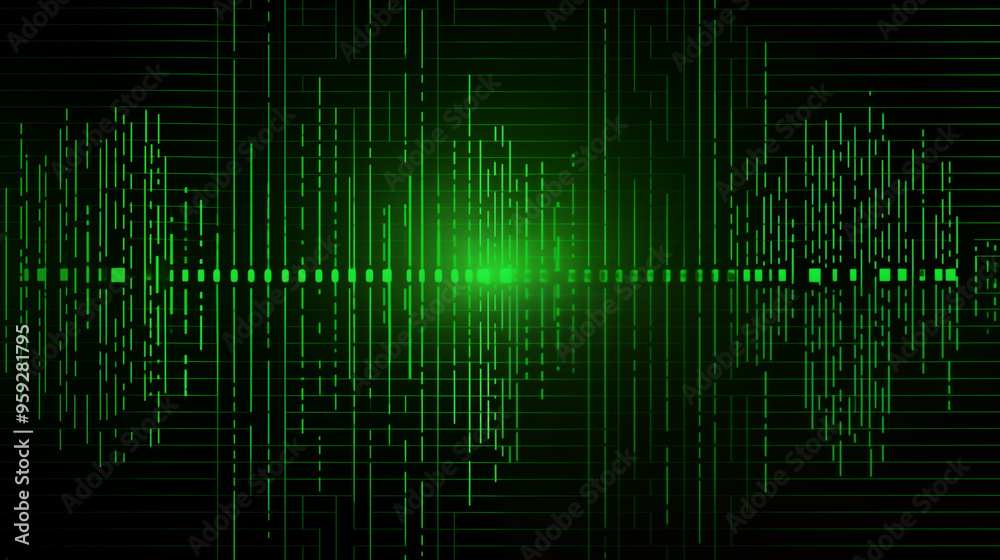 Glowing Green Data Waveform And Digital Circuit Lines