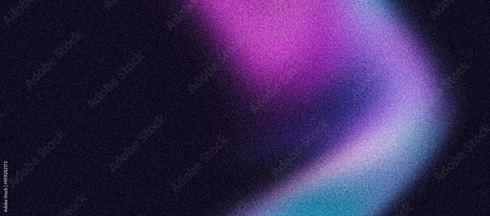 Dark purple blue black abstract grainy background, glowing vibrant color gradient shape, noise texture poster header banner cover design