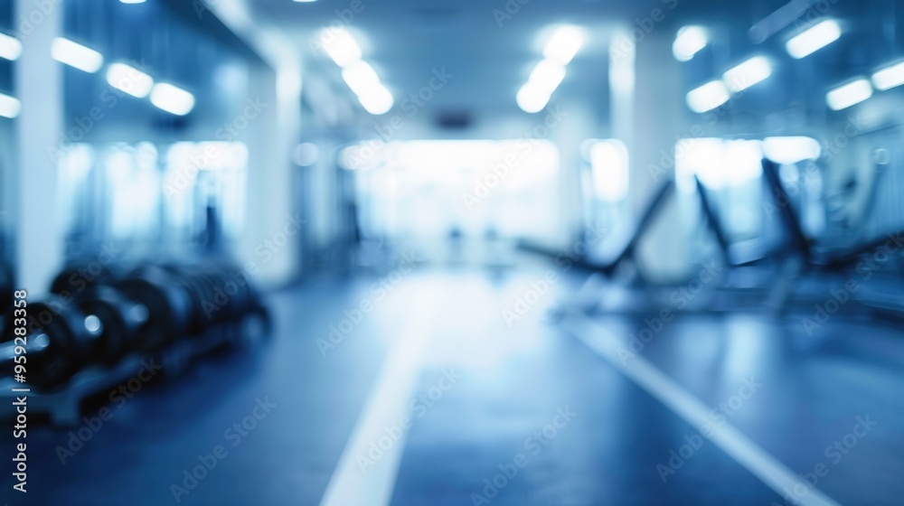 Fototapeta premium Blurred gym room background for fitness. AI generated images