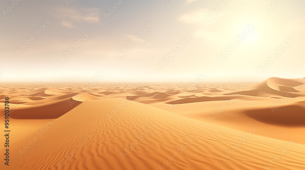 Naklejka premium Golden Dunes in the Vast Desert Under a Bright Sky