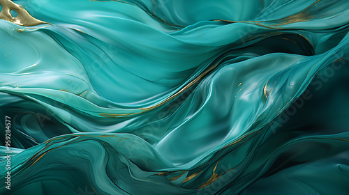 astarte.ai: Emerald Green Flow with Golden Highlights photo