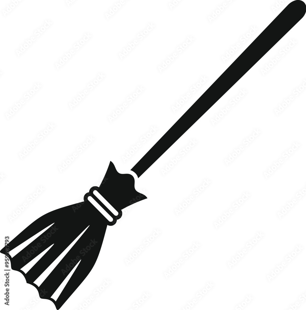 This simple witch broom silhouette icon evokes magic and is perfect for halloween designs This simple witch broom silhouette icon evokes magic and is perfect for halloween designs