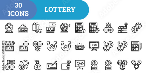 Lottery Icon Set With Outline Style For Illustration Simple
