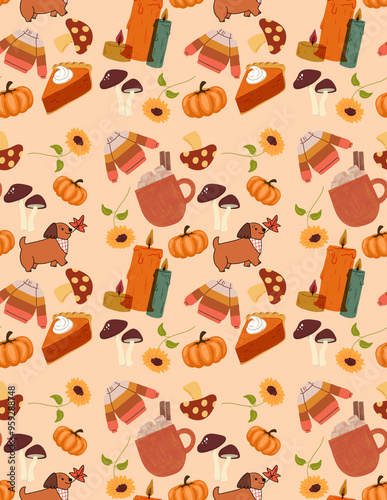seamless fall pattern with dogs