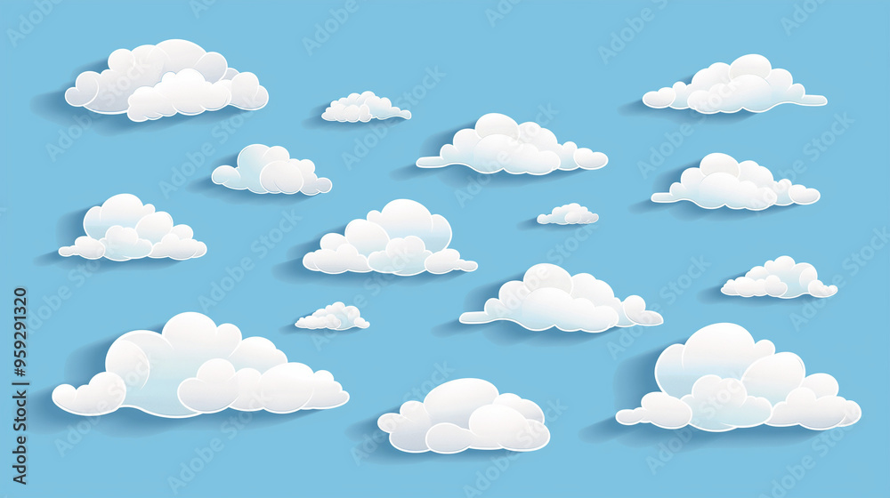 A set of vector clouds on a blue sky background