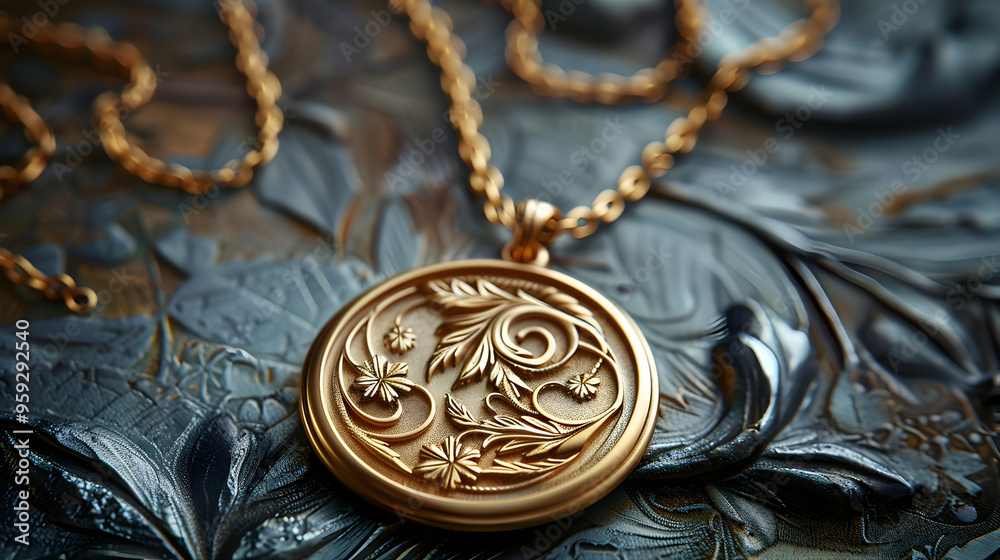 Golden Floral Pendant Necklace Illustration Golden Floral Pendant Necklace Illustration