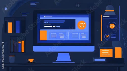 Flat design of a learning management system interface with functional course access and progress tracking