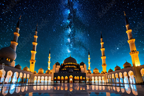 blue mosque at night