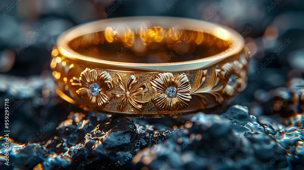Golden Floral Ring on Abstract Background Illustration Golden Floral Ring on Abstract Background Illustration