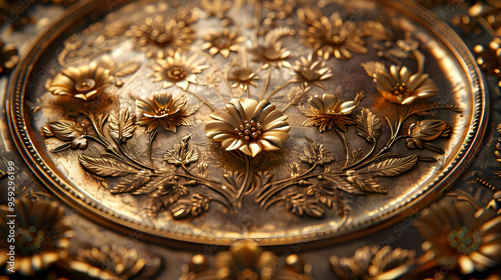 Golden Floral Embossed Design - 3D Illustration Golden Floral Embossed Design - 3D Illustration