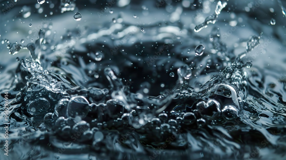 Close-up of water droplets splashing and creating ripples in a still body of water. Close-up of water droplets splashing and creating ripples in a still body of water.