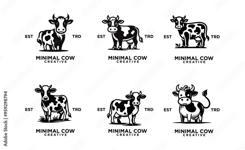 Cow Logo icon black white design illustration