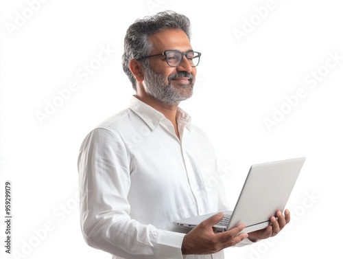 A content man with a laptop.