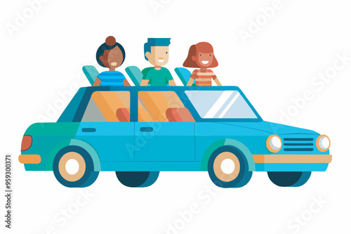 Car with passengers on the roof Vector illustration in a flat style.eps