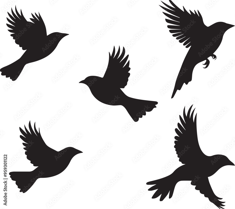 Fototapeta premium Silhouette vector of sparrows in flight icon, silhouettes of birds