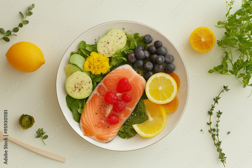 Salmon Salad with Zucchini Lemon and Blueberries Salmon Salad with Zucchini Lemon and Blueberries