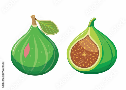 green Fig isolated on white background, full depth of field.eps