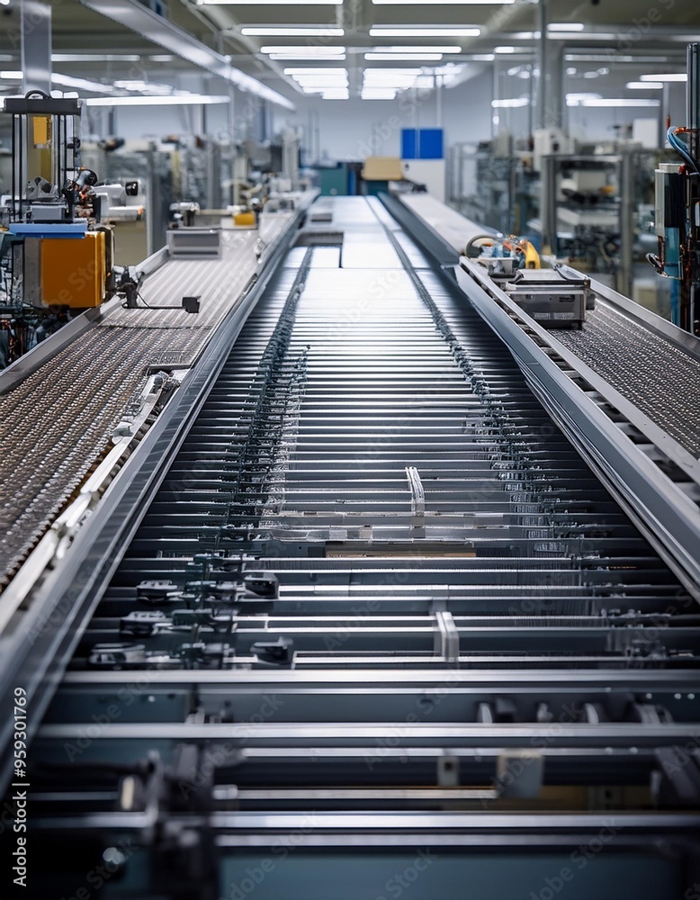 Manufacturing process with full depth of fields highlighting precision engineering and assembly lines Manufacturing process with full depth of fields highlighting precision engineering and assembly lines