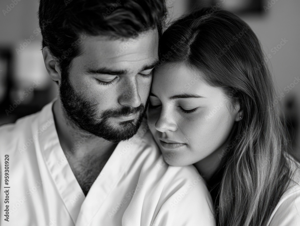Emotional Love Photograph - Couple in White Coats Emotional Love Photograph - Couple in White Coats