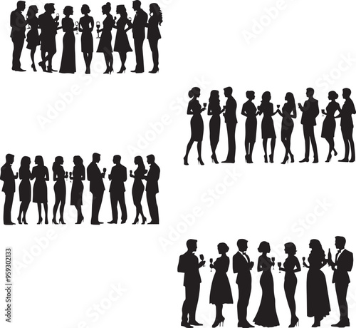 Silhouette of guests at a formal gathering, emphasizing the sophistication and social nature of the event vector 