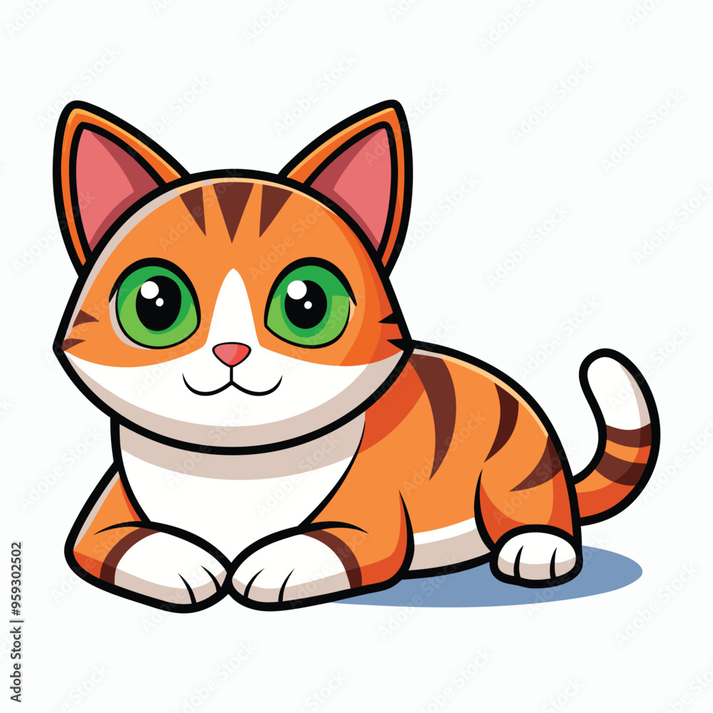 Obraz premium vector 2d cute cat lying down and looking at the camera