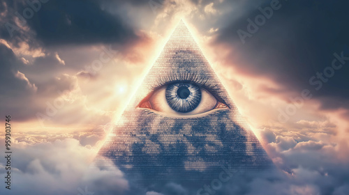 All seeing eye watching from above illuminati pyramid conspiracy theory