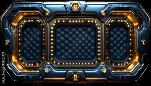 Wallpaper Mural Futuristic Metallic Panel with Illuminated Octagonal Frames and Diamond-Patterned Interior Torontodigital.ca