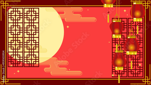 中華風の月と秋のお祭りのイメージイラスト