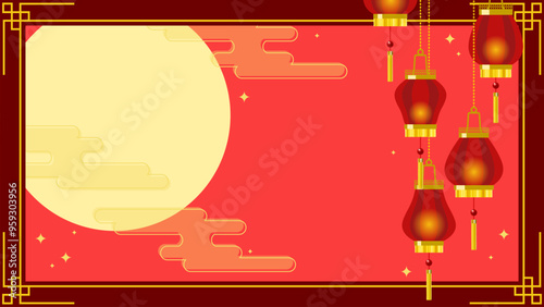 中華風の月と秋のお祭りのイメージイラスト