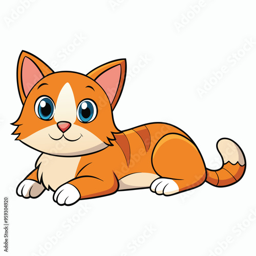 vector 2d cute cat lying down and looking at the camera
