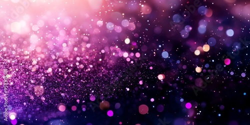 Purple bokeh background with soft light spots in shades lilac gold dark