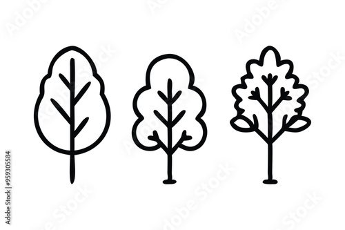 This is a set of tree silhouettes. The trees are rendered in a line art style.
